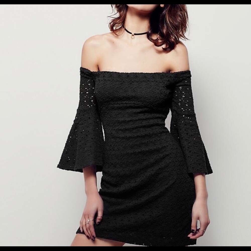 Free People Off Shoulder Eyelet Black Dress